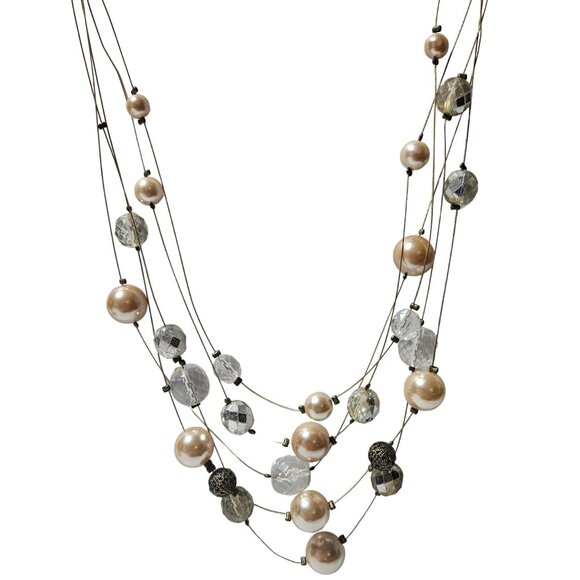 Elegant Faux Pearl Beaded Multi Strand Layered Necklace Fashion Jewelry Women - Picture 1 of 7
